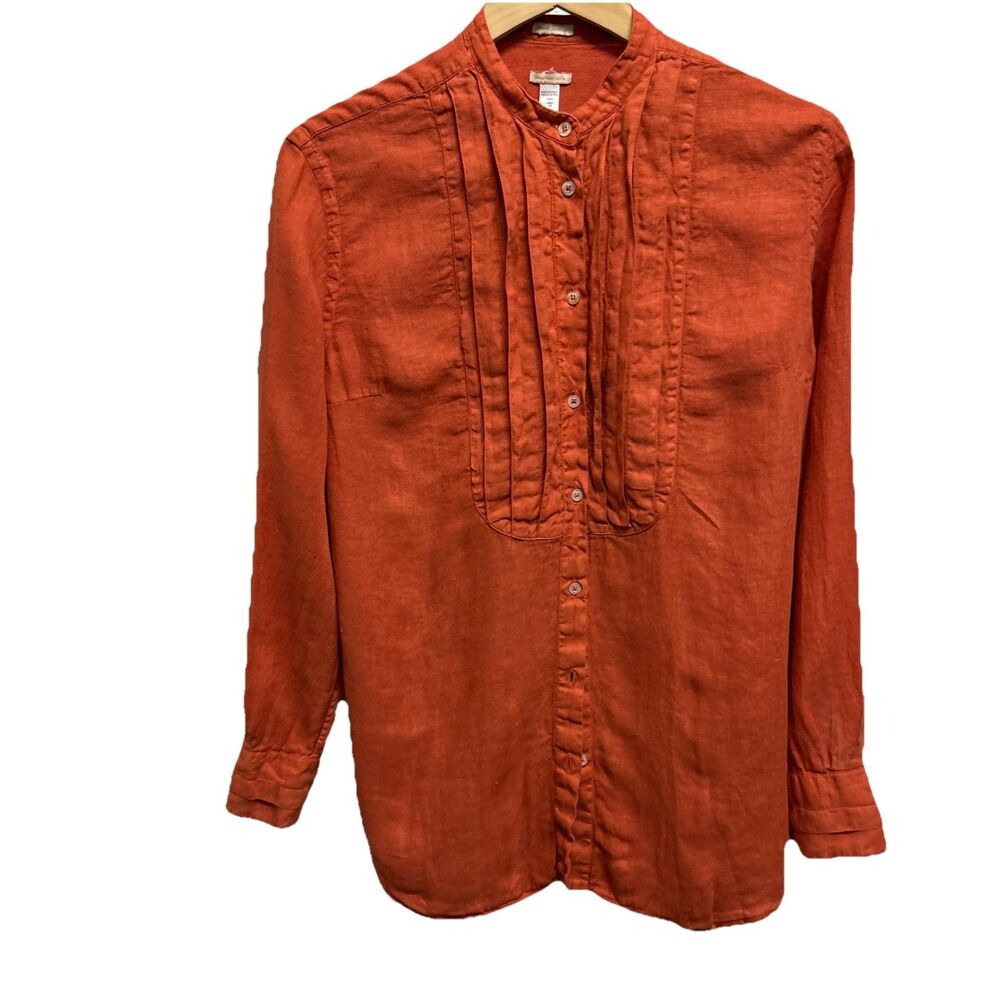 Massimo Alba Womens Linen Collared Long Sleeve Button Up Blouse Top Small Orange